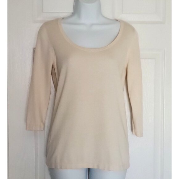 Ann Taylor Petite Beige 3/4 Sleeve Scoop Neck Sweater- SP - Picture 3 of 7